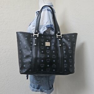 MCM Black Monogram Shoulder Tote Bag Authentic